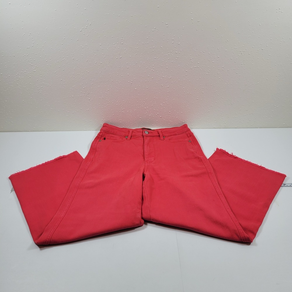 Judy Blue Wide Leg Jeans Womens 7/28 Red Excellent Raw Hem High Rise Denim